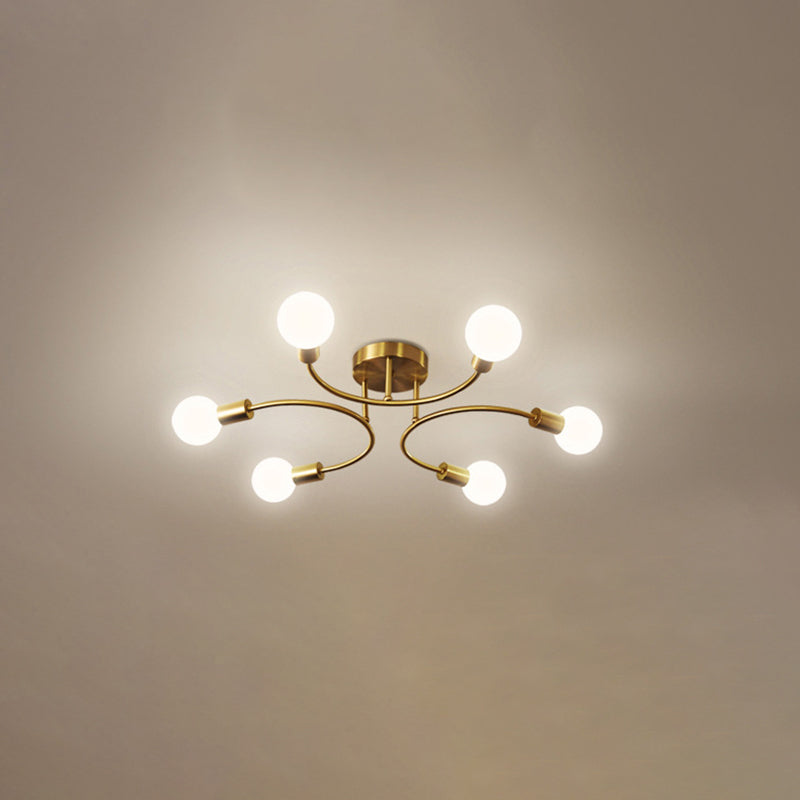 Brass Sputnik Semi Flush Monte in stile industriale Luce a soffitto in ferro battuto per spazi interni