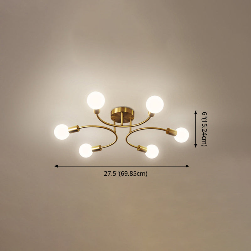 Brass Sputnik Semi Flush Mount in Industrial Style Wrought Iron Ceiling Light for Interior Spaces