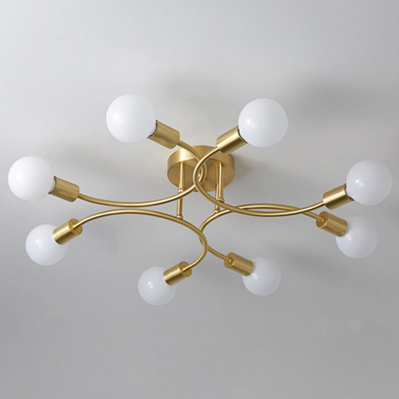 Brass Sputnik Semi Flush Mount in Industrial Style Wrought Iron Ceiling Light for Interior Spaces