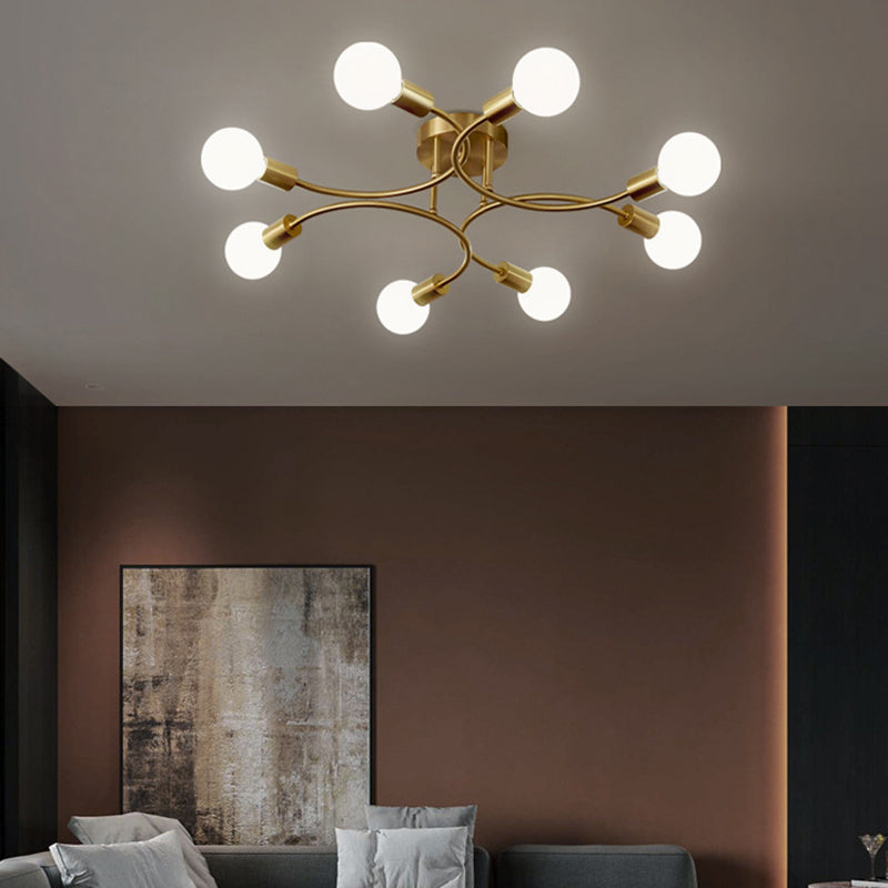 Brass Sputnik Semi Flush Mount in Industrial Style Wrought Iron Ceiling Light for Interior Spaces