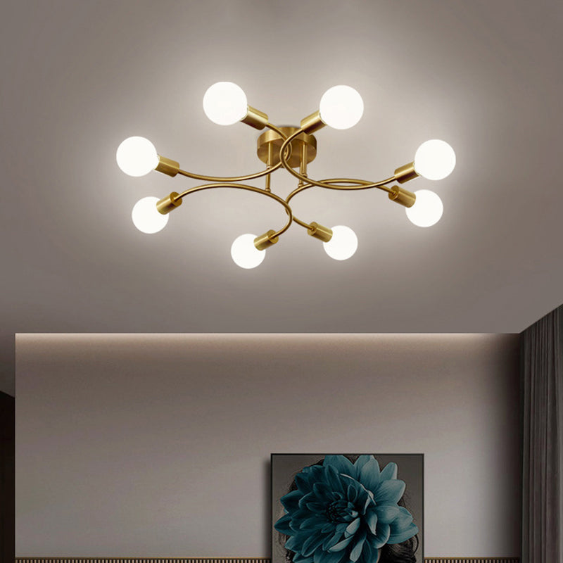 Brass Sputnik Semi Flush Mount in Industrial Style Wrought Iron Ceiling Light for Interior Spaces