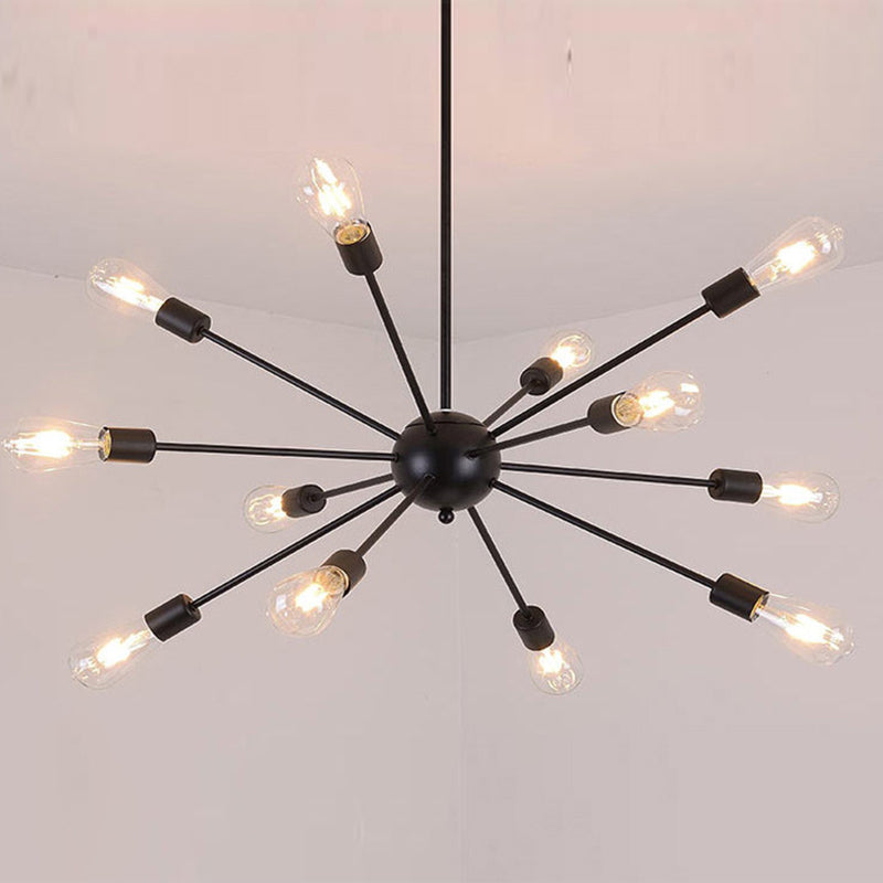 Black Sputnik Pendant Light in Industrial Vintage Style Wrought Iron Chandelier for Commercial Place