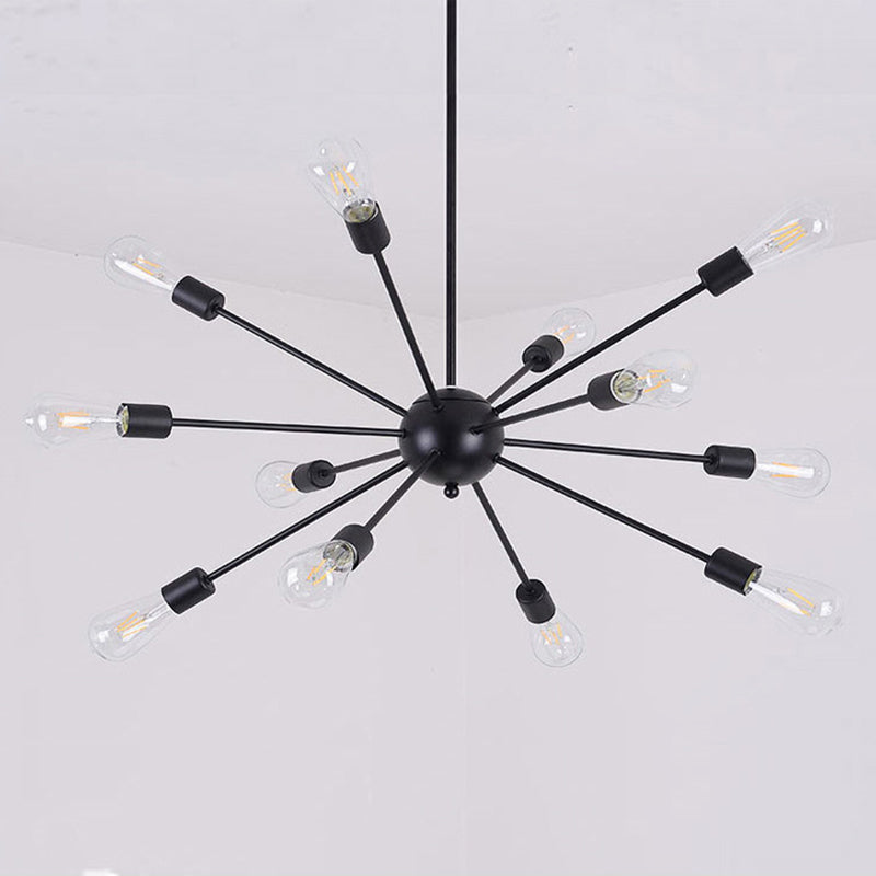 Black Sputnik Pendant Light in Industrial Vintage Style Wrought Iron Chandelier for Commercial Place