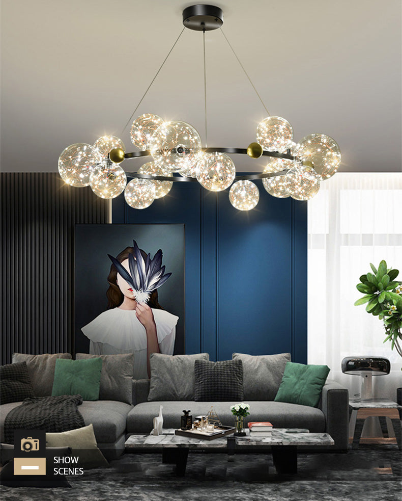 Modern Pendant Chandelier Circular Chandelier Hanging Light Glass Globe Chandelier