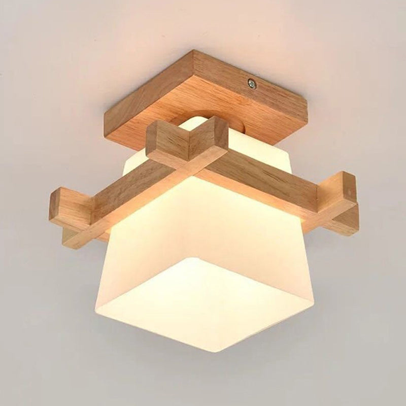 Creative Wooden LED Semi Flush Mount Ceiling Light Fixture for Hallway Porch