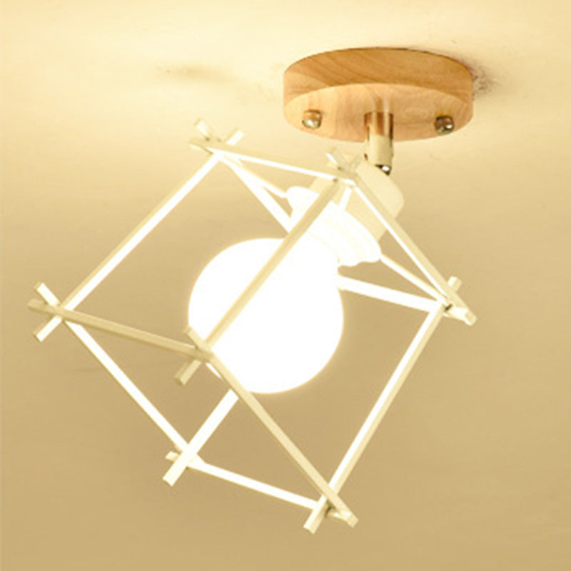 Creative Wooden LED Semi Flush Mount Ceiling Light Fixture for Hallway Porch