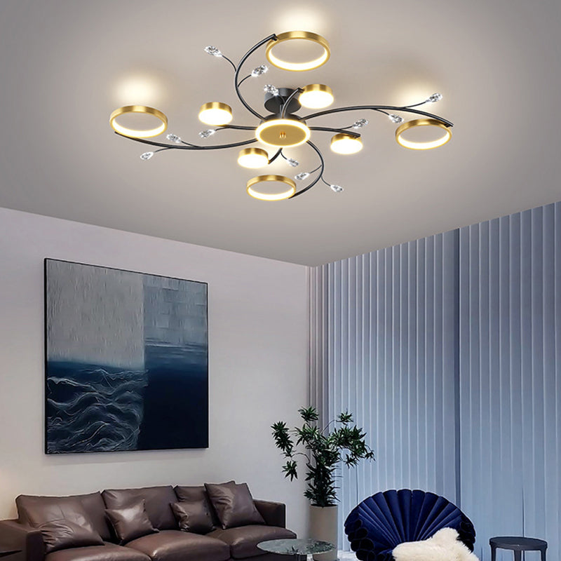 Black Modern Flush Mount LED Metal Ceiling Mounted Light for Living Room