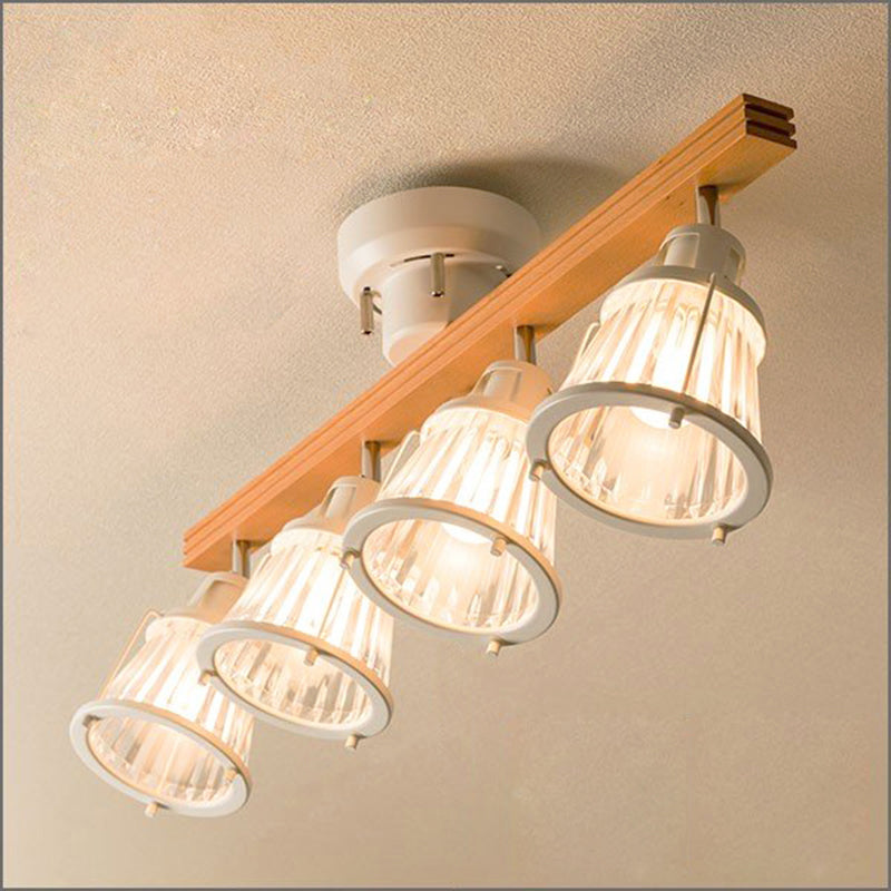 4-Light Wood Tracking Light Modern Ceiling Mounted Fixture for Dining Room