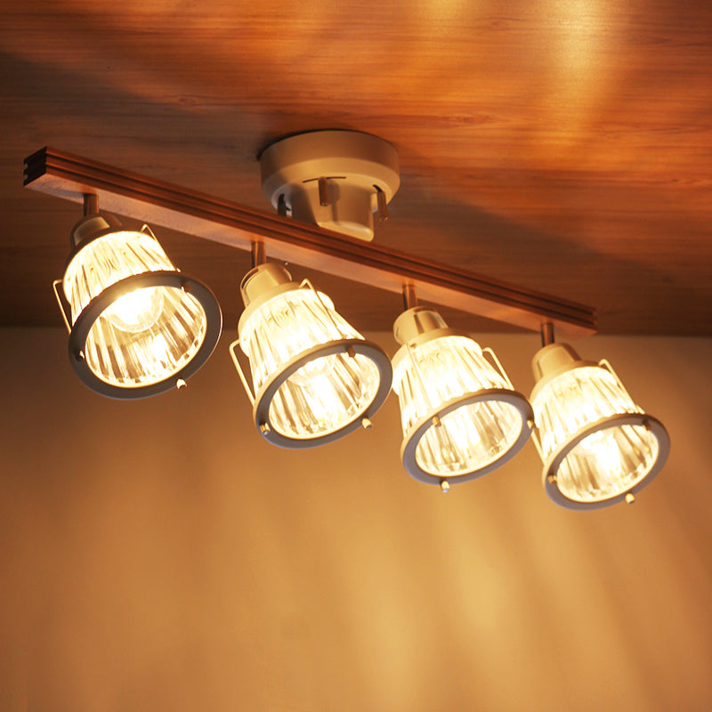 4-Light Wood Tracking Light Modern Ceiling Mounted Fixture for Dining Room