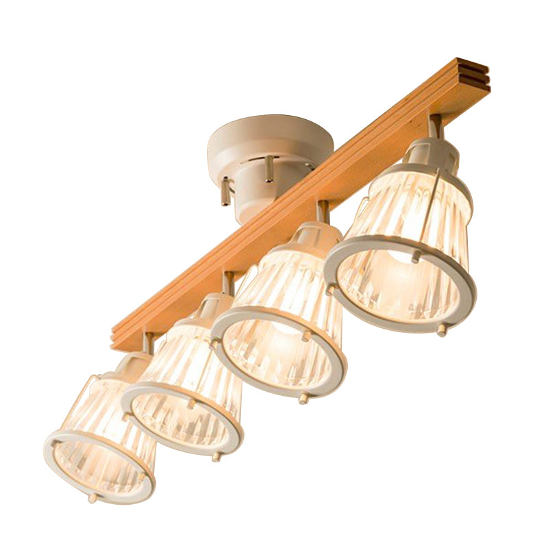 4-Light Wood Tracking Light Modern Ceiling Mounted Fixture for Dining Room