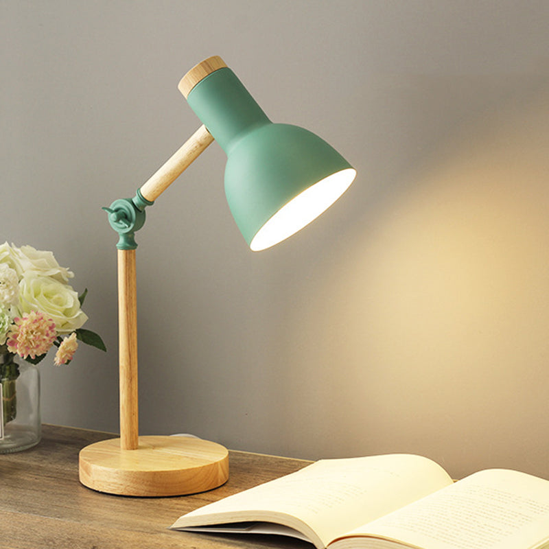 Lacquered Iron Adjustable Table Lamp in Modern Creative Style Wooden Dome Table Light for Bedroom