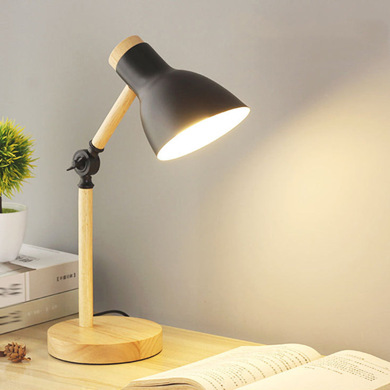 Lacquered Iron Adjustable Table Lamp in Modern Creative Style Wooden Dome Table Light for Bedroom