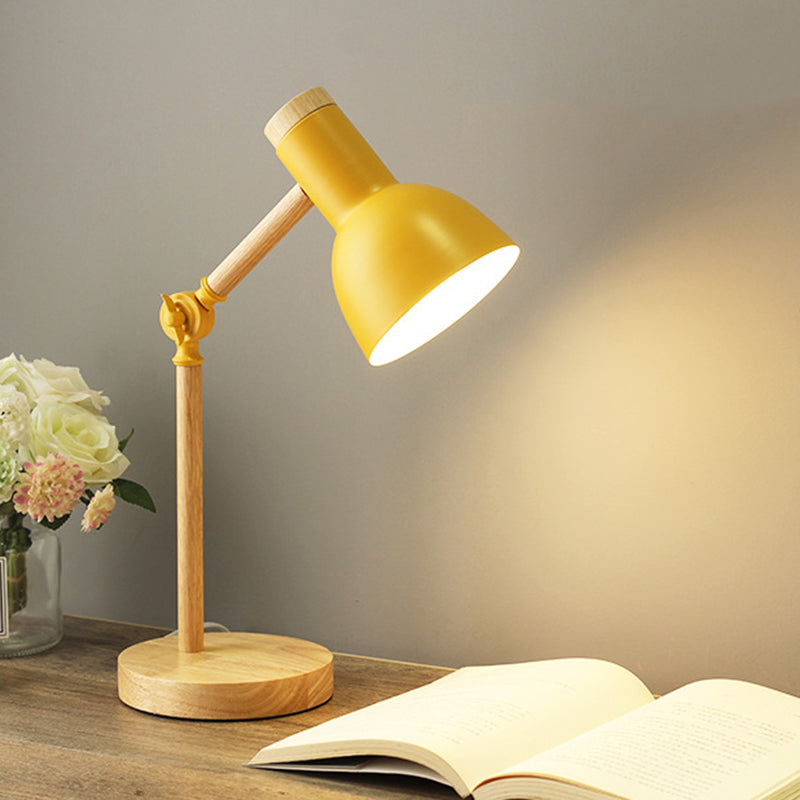 Lacquered Iron Adjustable Table Lamp in Modern Creative Style Wooden Dome Table Light for Bedroom