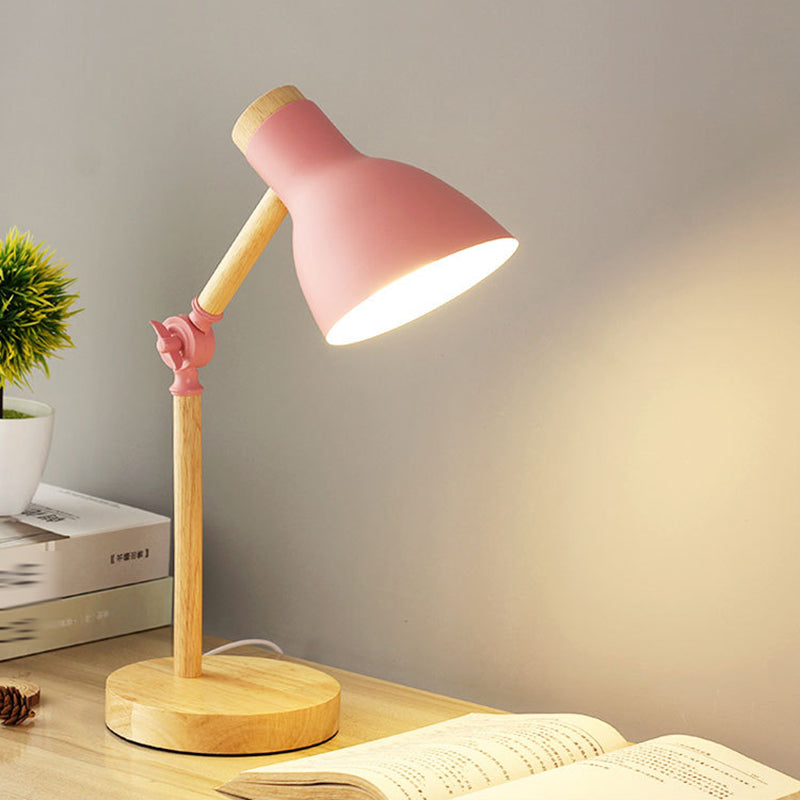 Lacquered Iron Adjustable Table Lamp in Modern Creative Style Wooden Dome Table Light for Bedroom