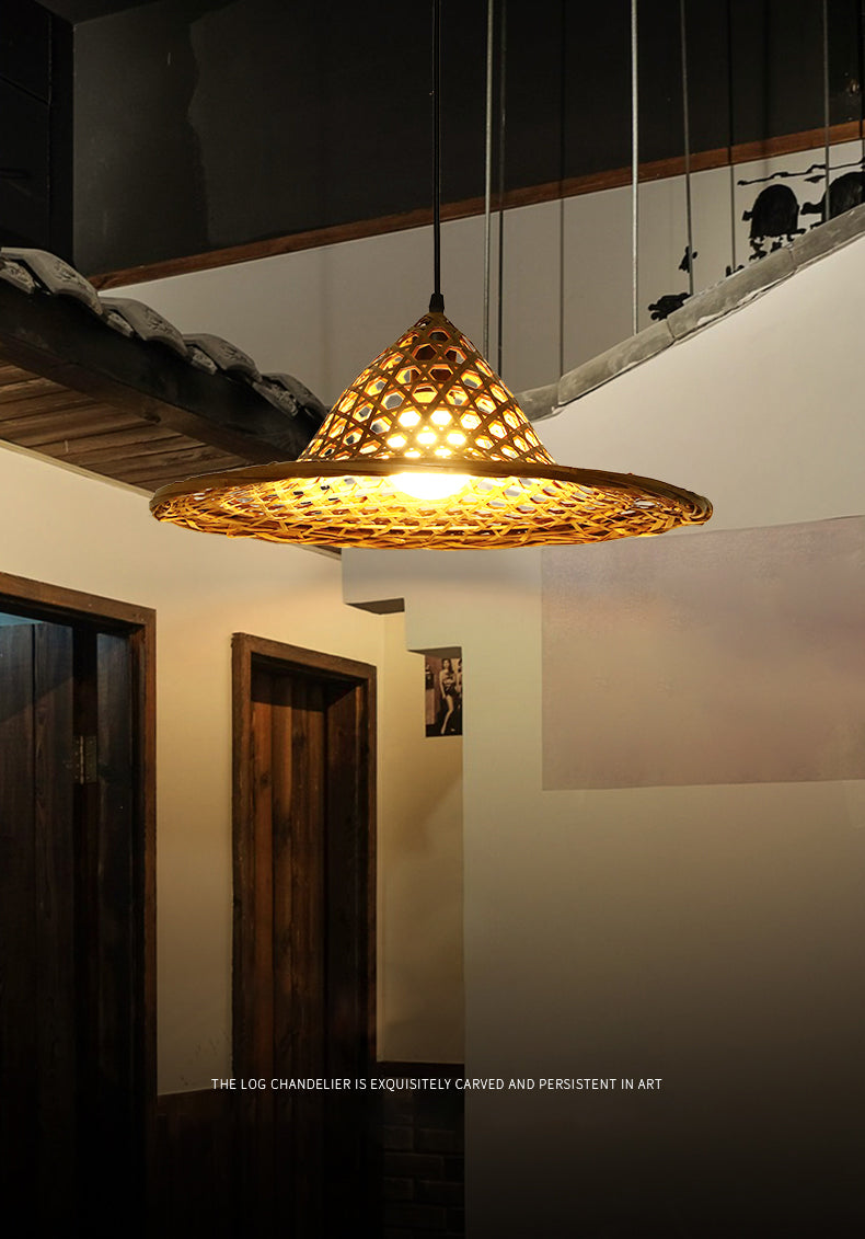 1-Light Bamboo Suspended Lighting Fixture Asia Pendant Light Kit for Home-stay