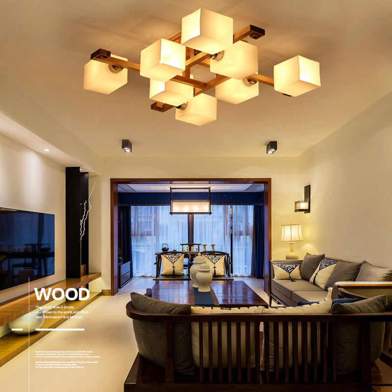 Modern Style Wooden LED Close to Ceiling Light for Bedroom Living Room