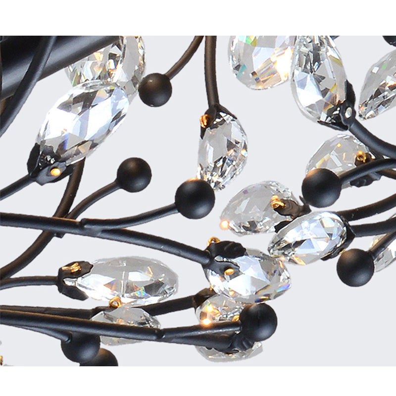 Black Globe Chandelier Pendant Light Artistic Modern 3-Light Crystal Ceiling Light