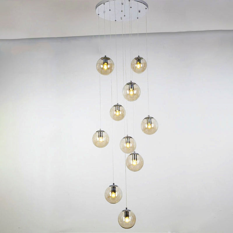 Contemporary Pendant Light Transparent Glass 10 Head Hanging Lamp for Loft