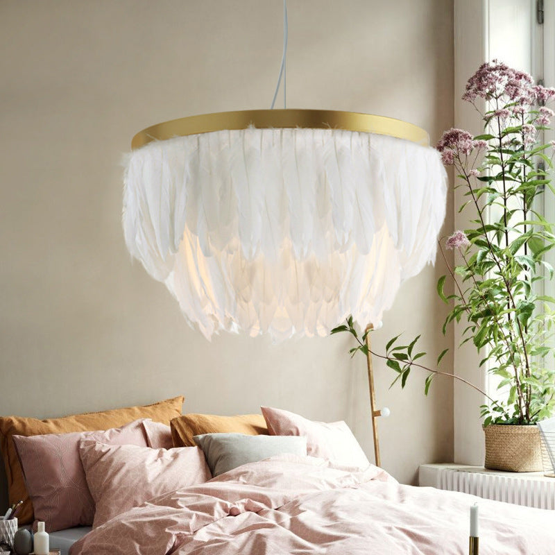 Contemporain 1 Lampe de suspension de tête Gris / blanc à 2 niveaux Lumière suspendue avec une teinte en tissu pour le salon