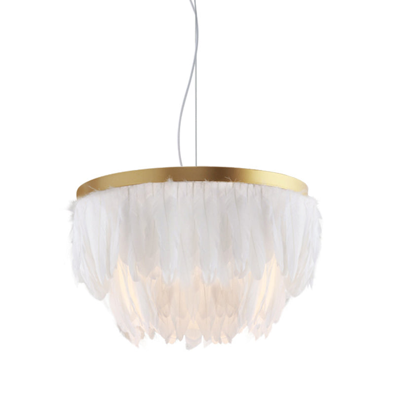 Contemporain 1 Lampe de suspension de tête Gris / blanc à 2 niveaux Lumière suspendue avec une teinte en tissu pour le salon