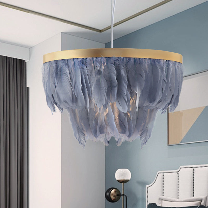 Contemporain 1 Lampe de suspension de tête Gris / blanc à 2 niveaux Lumière suspendue avec une teinte en tissu pour le salon