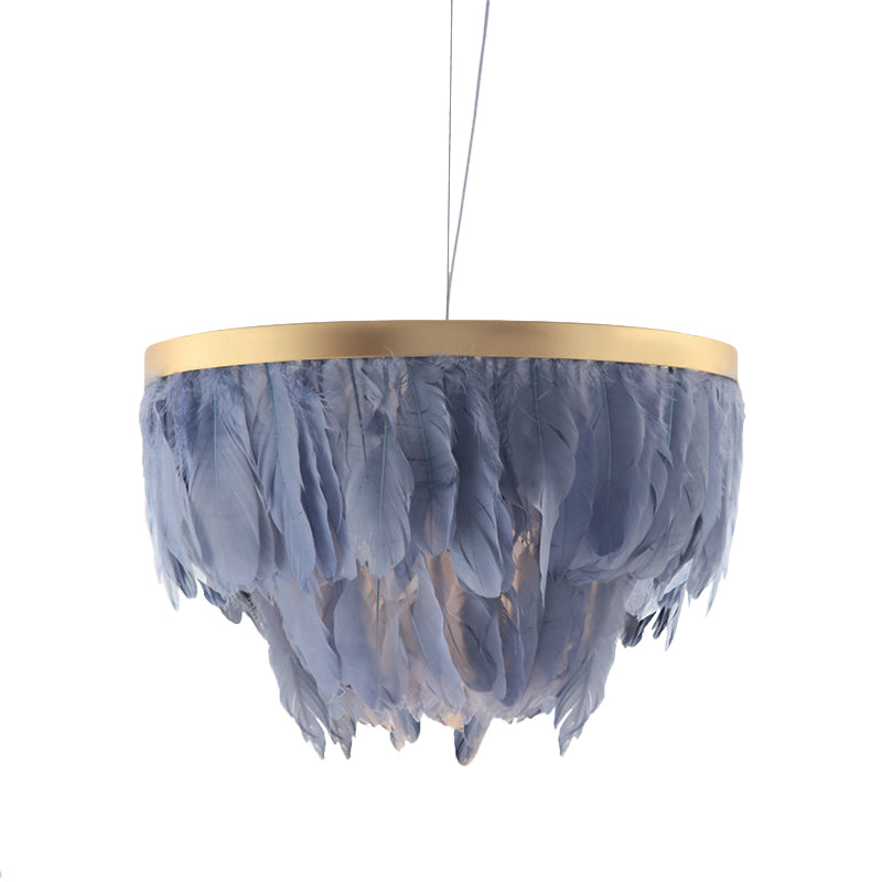 Contemporain 1 Lampe de suspension de tête Gris / blanc à 2 niveaux Lumière suspendue avec une teinte en tissu pour le salon