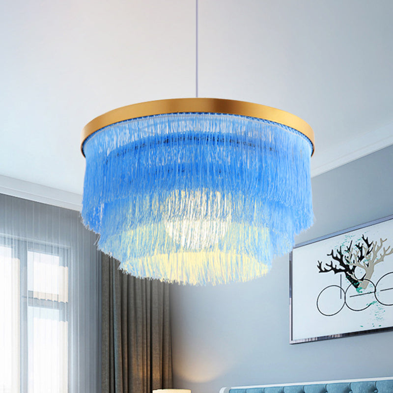 1 lampada a ciondolo a 3 strati lampada in tessuto moderno in tessuto sospeso di illuminazione in grigio/bianco/blu per camera da letto