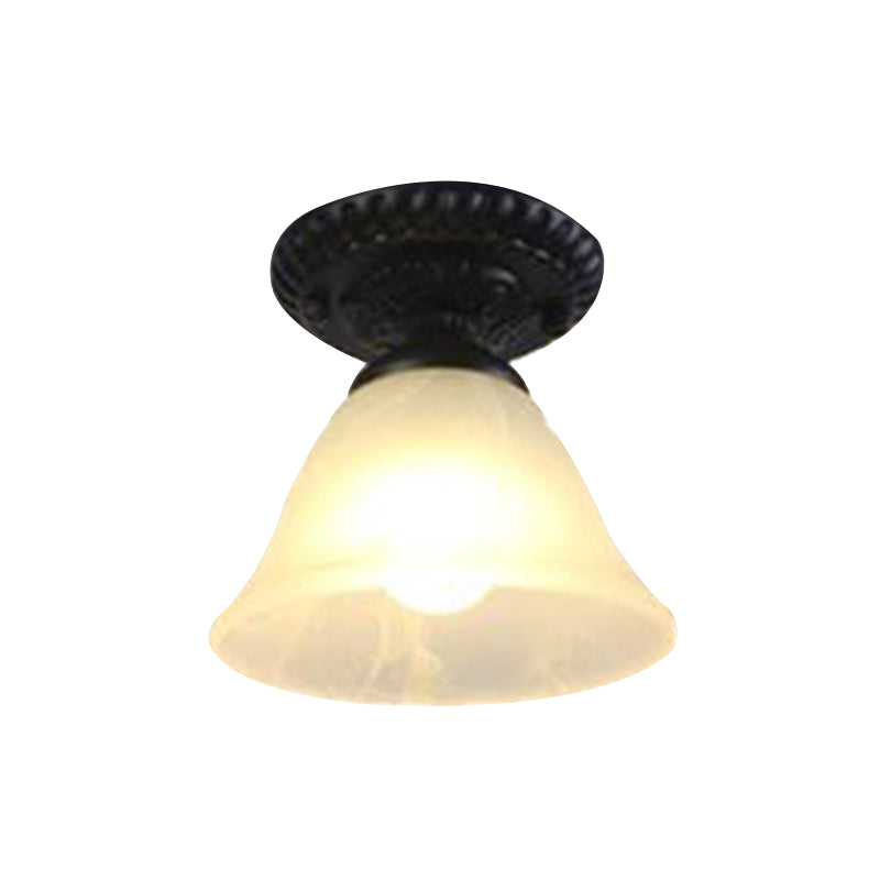 1 Light Cone Flush Mount Lamp Traditional White/Amber Glass Ceiling Mounted Fixture for Living Room