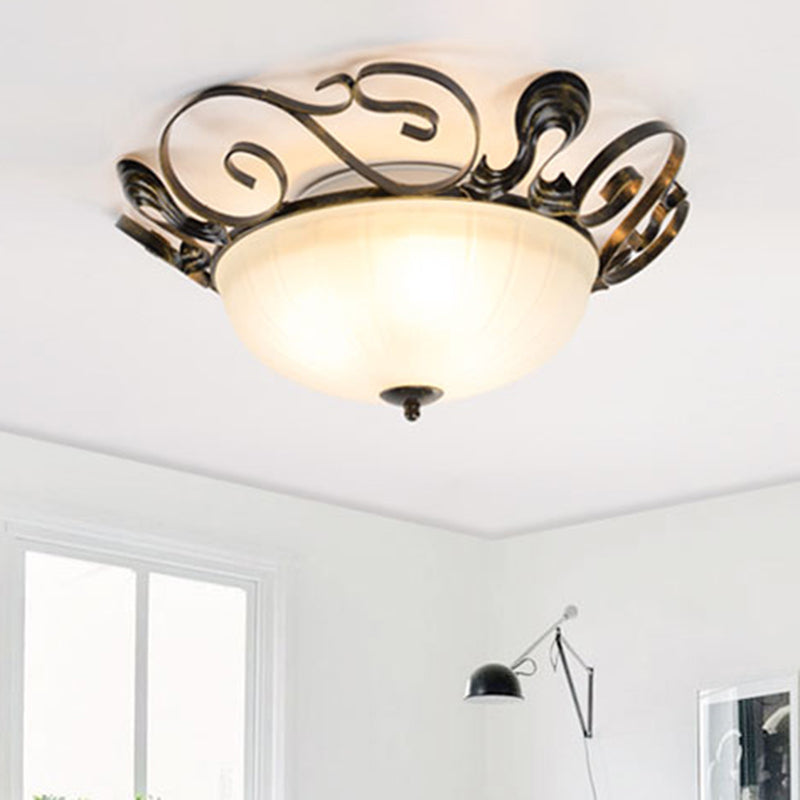 Black 3 Lights Ceiling Lighting Classic White Glass Bowl Flush Light Fixture for Living Room