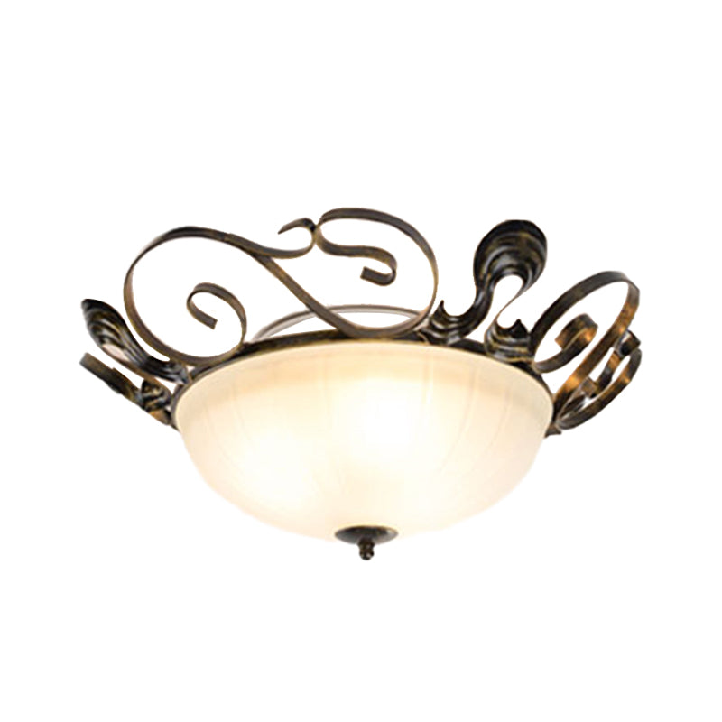 Black 3 Lights Ceiling Lighting Classic White Glass Bowl Flush Light Fixture for Living Room