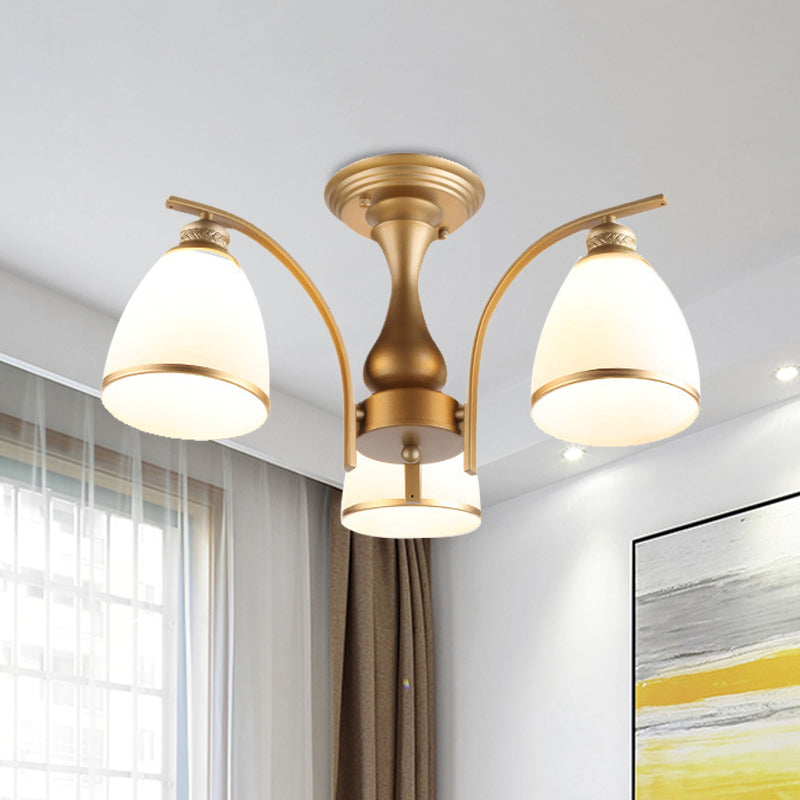 3/5/8 Lights Living Room Ceiling Mounted Fixture Classic Gold Semi Flush Mount with Cone Opal Glass Shade