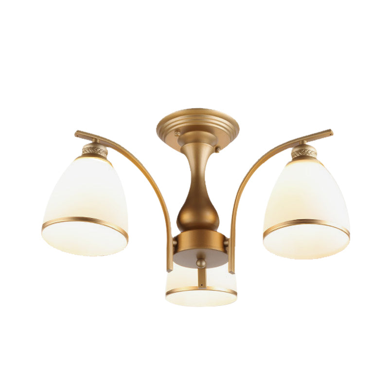 3/5/8 Lights Living Room Ceiling Mounted Fixture Classic Gold Semi Flush Mount with Cone Opal Glass Shade