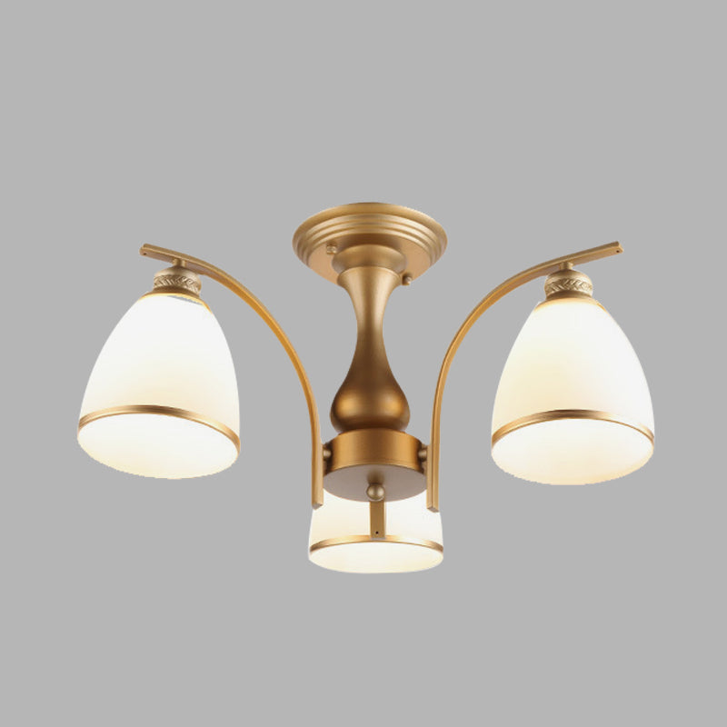 3/5/8 Lights Living Room Ceiling Mounted Fixture Classic Gold Semi Flush Mount with Cone Opal Glass Shade