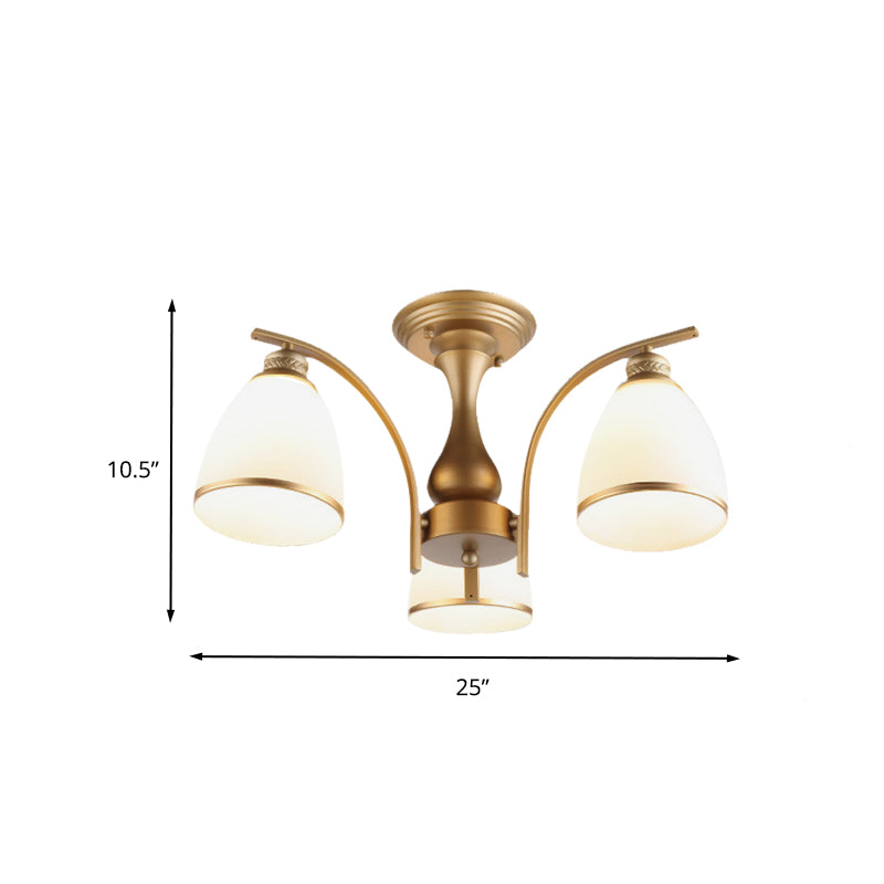 3/5/8 Lights Living Room Ceiling Mounted Fixture Classic Gold Semi Flush Mount with Cone Opal Glass Shade