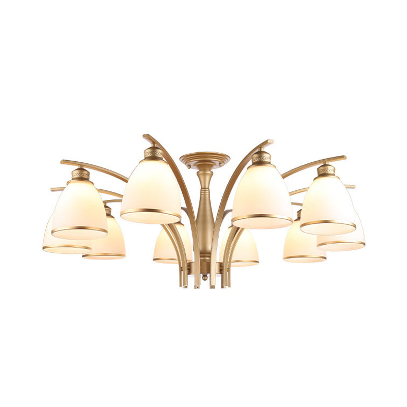 3/5/8 Lichten woonkamer plafond gemonteerd armatuur klassieke gouden semi -spoeling mount met kegel opaal glazen schaduw