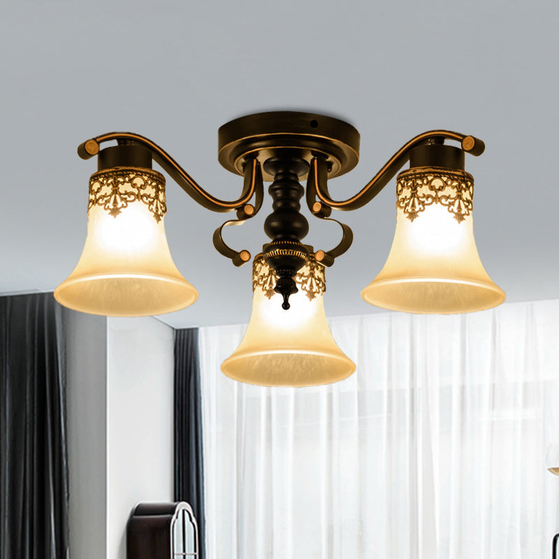 Black Bell Semi Flush Mount Classic Frosted Glass 3/6/8 Lichten Woonkamer Plafond Light Fixture