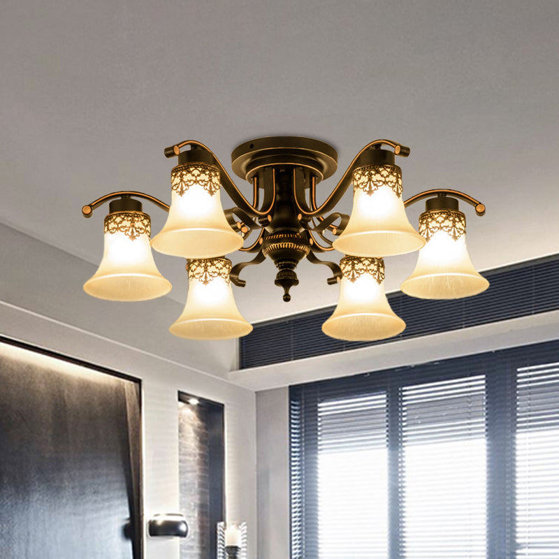 Black Bell Bell Shell Flush Monte Classic Glassone Glassato 3/6/8 Luci soggiorno Lampada soffitto