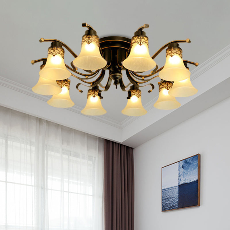 Black Bell Semi Flush Mount Classic Frosted Glass 3/6/8 Lichten Woonkamer Plafond Light Fixture