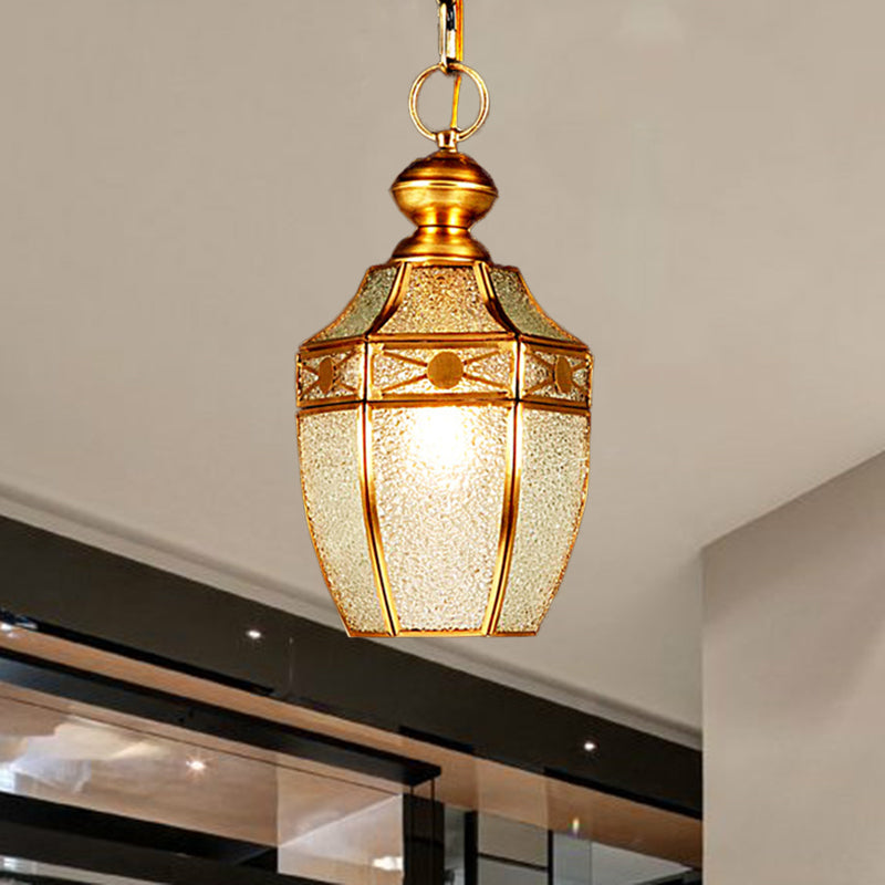 1 Bulb Lantern Ceiling Lamp Traditional Frosted Glass Hanging Lamp Kit in Brass for Hallway