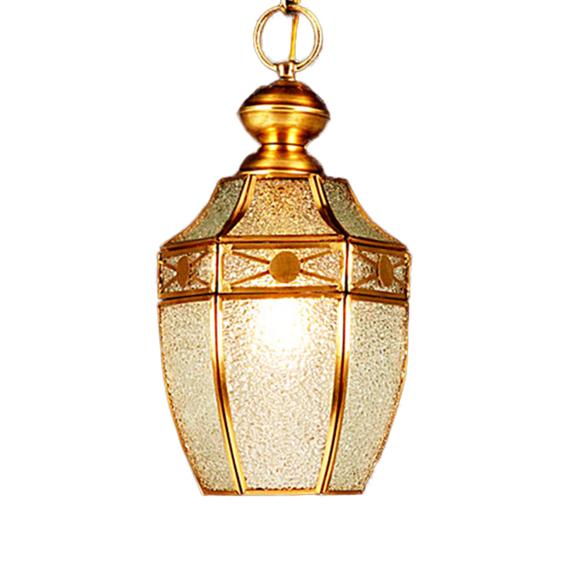 1 Bulb Lantern Ceiling Lamp Traditional Frosted Glass Hanging Lamp Kit in Brass for Hallway