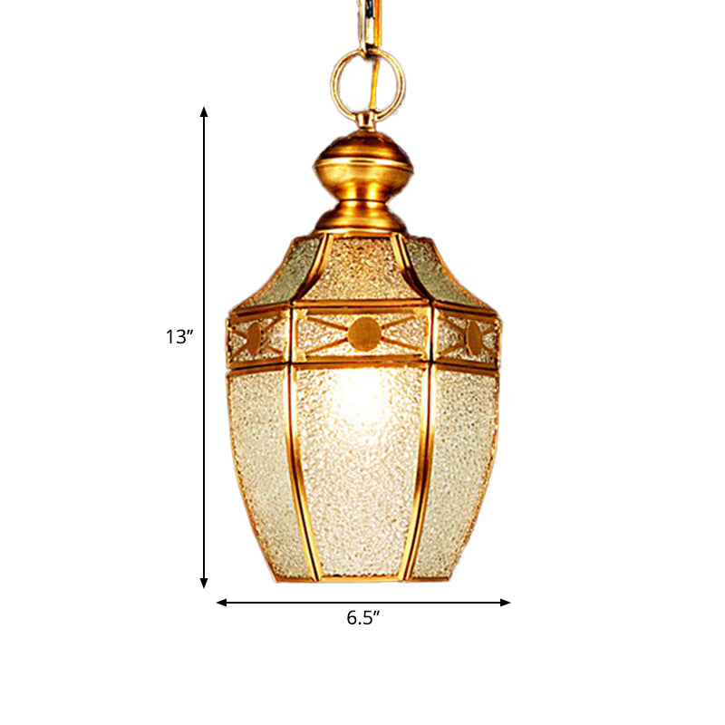 1 Bulb Lantern Ceiling Lamp Traditional Frosted Glass Hanging Lamp Kit in Brass for Hallway