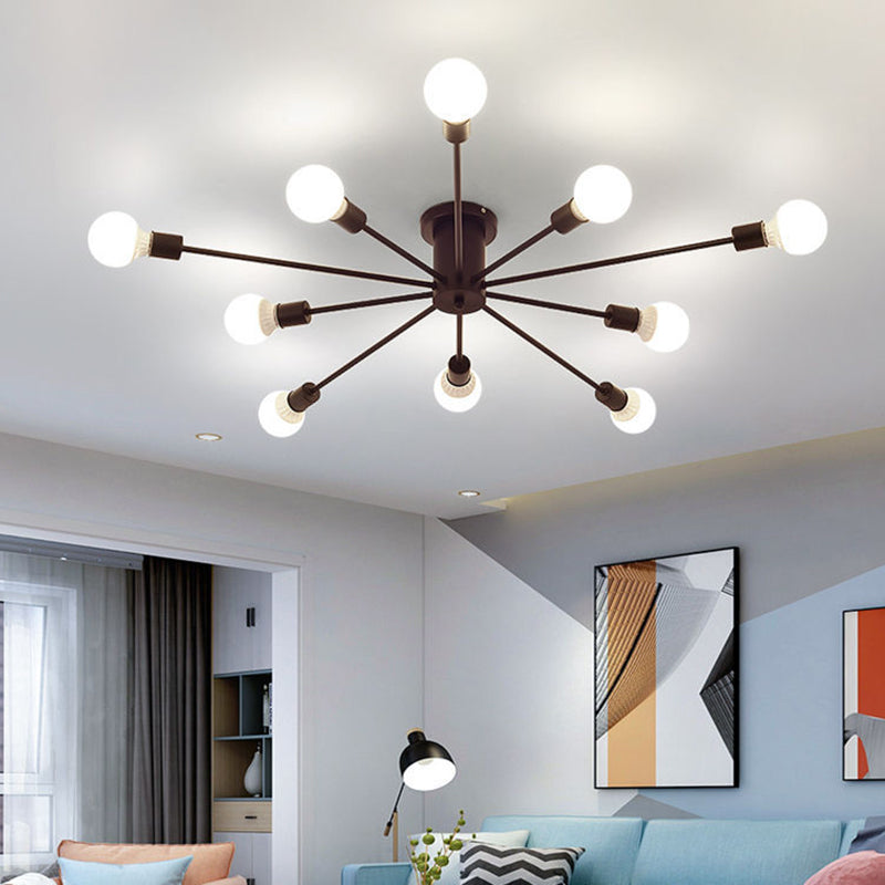 Bare Bulb Sputnik Ceiling Light in Industrial Retro Style Wrought Iron Semi Flush Mount