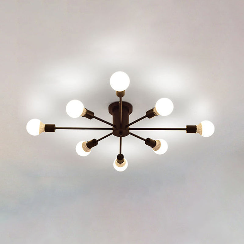 Bare Bulbe Sputnik Plafond Light in Industrial Retro Style Whited Iron Semi Flush Mount