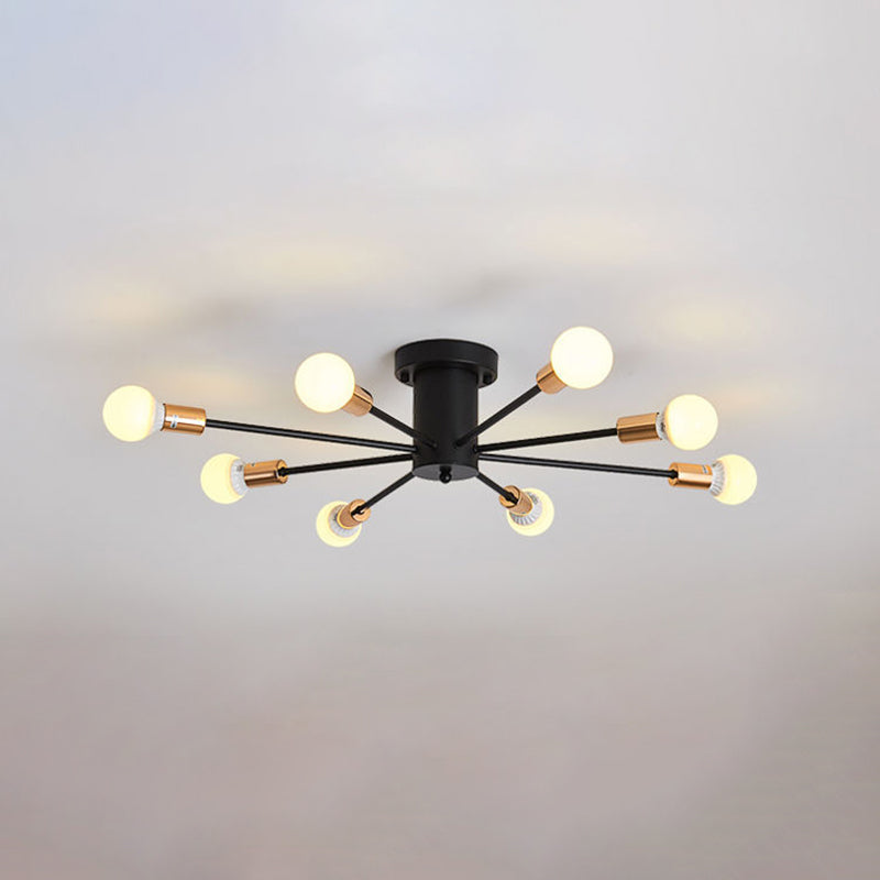 Bare Bulbe Sputnik Plafond Light in Industrial Retro Style Whited Iron Semi Flush Mount