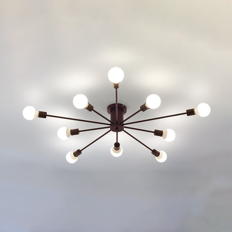 Bare Bulbe Sputnik Plafond Light in Industrial Retro Style Whited Iron Semi Flush Mount