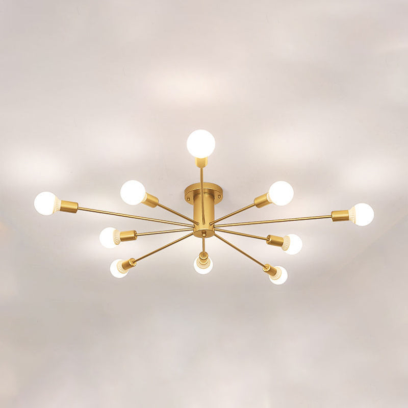 Bare Bulbe Sputnik Plafond Light in Industrial Retro Style Whited Iron Semi Flush Mount