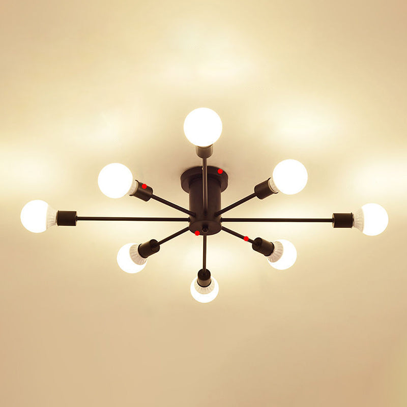 Bare Bulbe Sputnik Plafond Light in Industrial Retro Style Whited Iron Semi Flush Mount