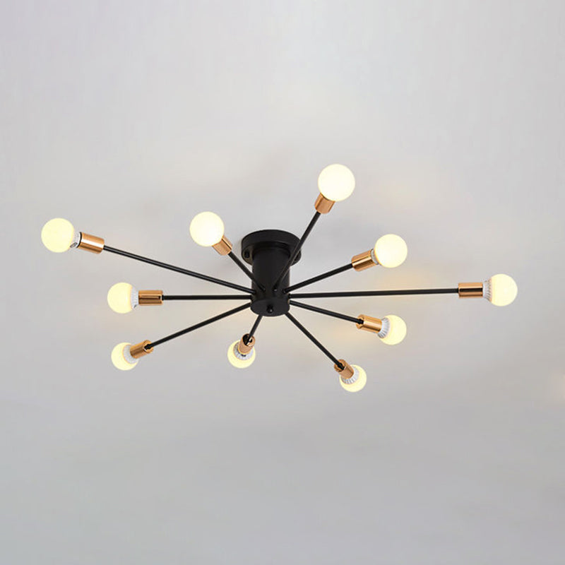 Bare Bulb Sputnik Ceiling Light in Industrial Retro Style Wrought Iron Semi Flush Mount