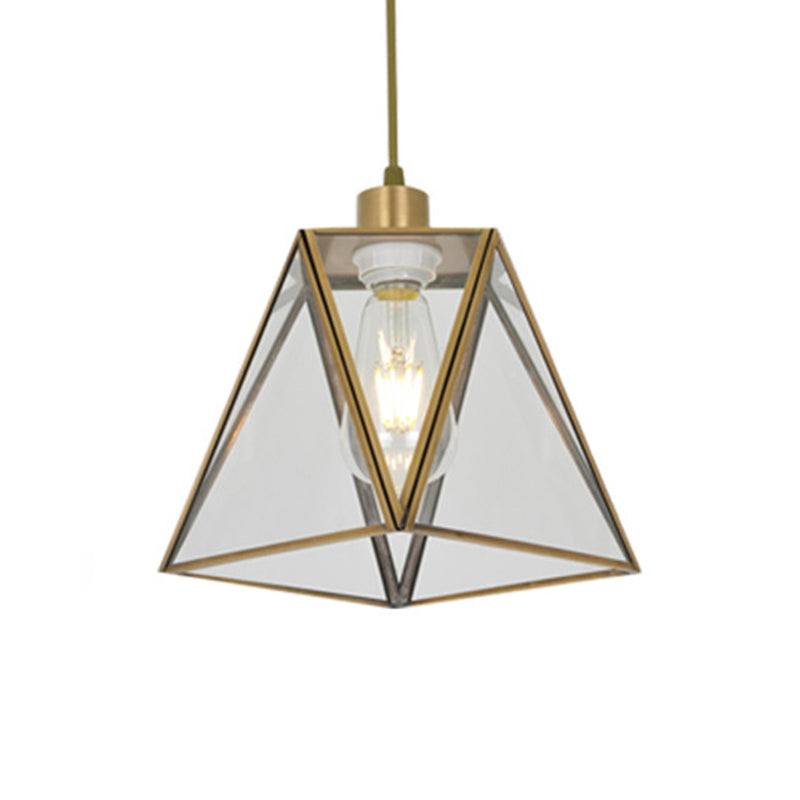 Triangle suspendu lampe argentée / verre transparent 1 lampe suspendue à l'ampoule pour salon