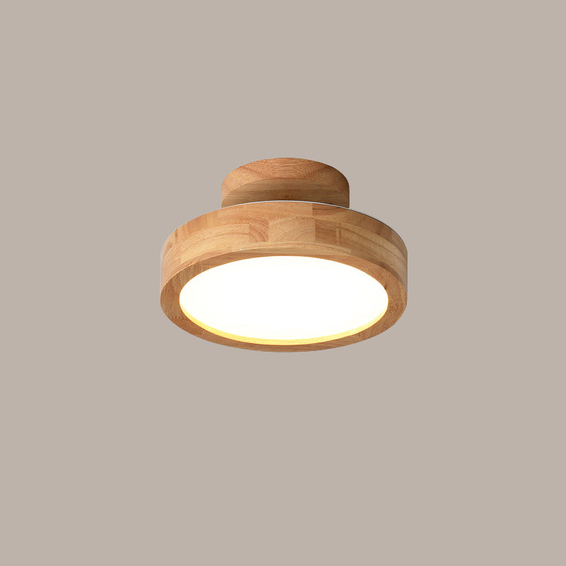 Round Semi Flush Ceiling Light Modern Style Wooden 1-Light Semi Mount Lighting